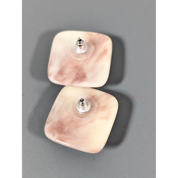 Vintage Faux Amber Lucite Square Geometric Earrings Bold Statement - Picture 6 of 7